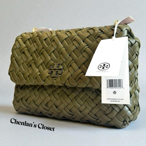 Tory Burch Woven Chain Shoulder Bag Olive Green Leather With Gold Chain  NWT - Picture 13 of 13